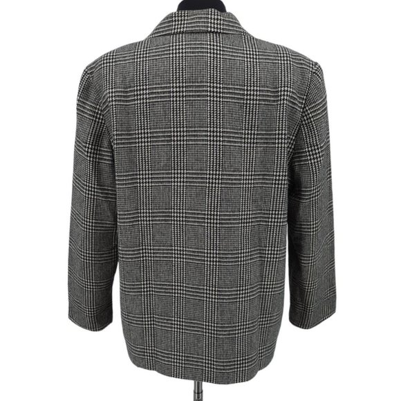 VTG 90s Requirements Size 14 Petite Black Cream Plaid Wool Single Button Blazer - Picture 5 of 6